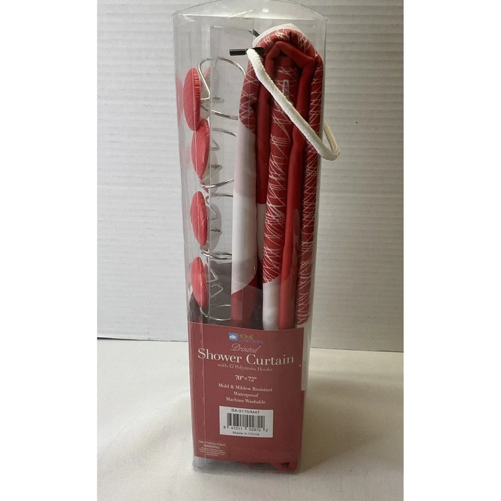 Red And White Polka Dots Shower Curtain‎ With 12pc Red Dot Hooks